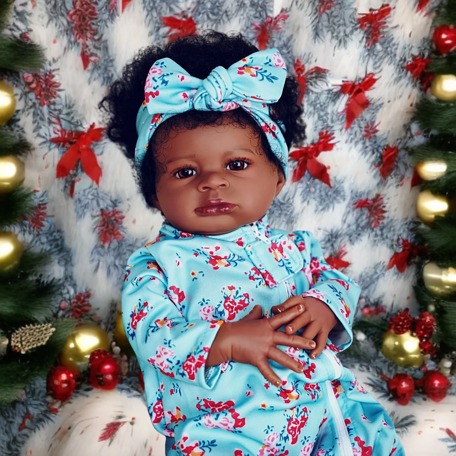 Risbecko Baby Doll rinato nero realistico da 20 pollici - Bambola corpo in tessuto morbido afroamericano - Regalo di compleanno/Regalo di Natale