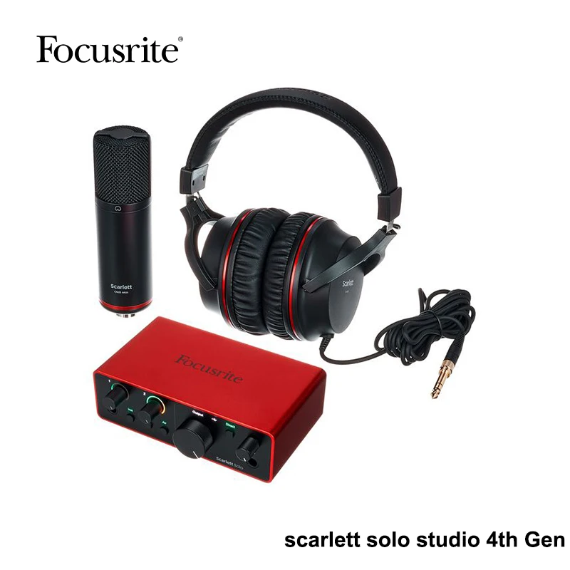 حزمة واجهة الصوت USB من Focusrite Scarlett Solo Studio 4th Gen لمنتج عازف الجيتار مع ميكروفون مكثف