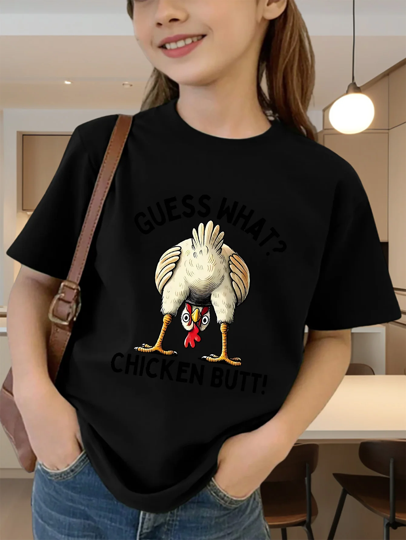 Cute Funny Chicken Butt Cartoon Print Graphic Kids Tee Boys Girls Family Matching Cotton Crew Neck Short Sleeve Soft Summer Tee