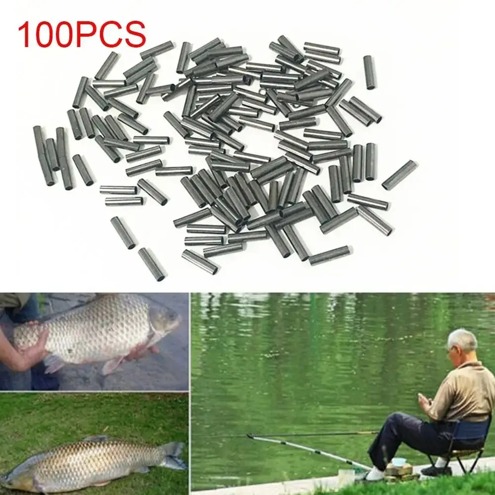 

100Pcs Durable 1.0-2.8mm Fishing Line Tube Connectors Round Stainless Steel Single Barrel Crimp Sleeves Fishing Tackle Rigging