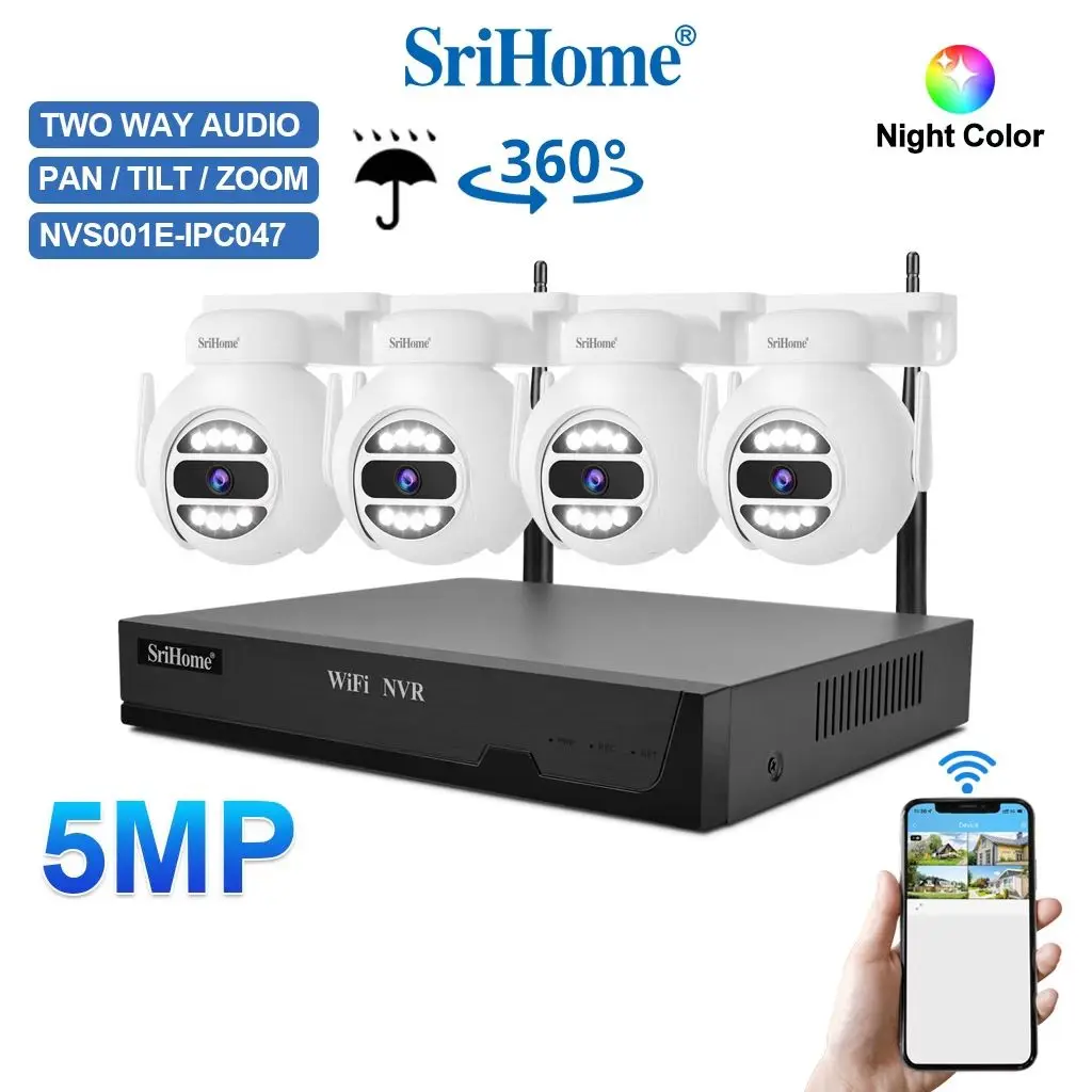 

Srihome Wireless CCTV System WiFi Camera Kit 5MP Outdoor IP Cameras Security Protection Audio 2-8CH NVR Video Surveillance Set