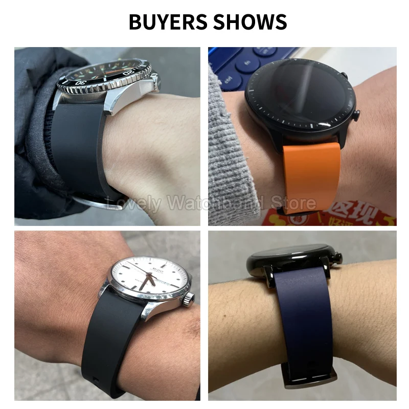 Silicone Watchband Black Green Orange for Tissot Hamilton Armani Flat Interface Special Buckle Easy-Clean Soft Sweat-Resistant