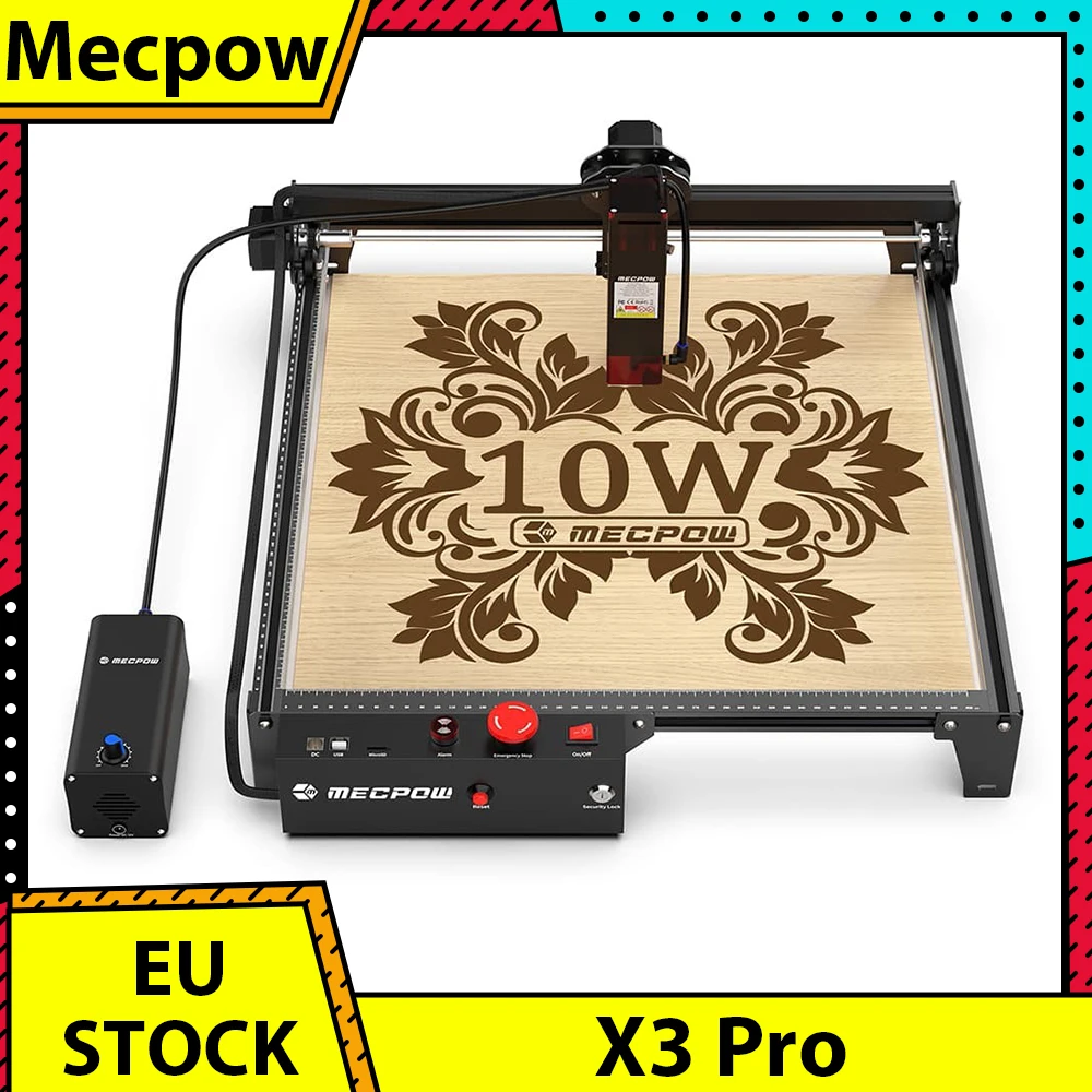 Mecpow X3 Pro 10W Laser Engraving Machine With Air Pump Kit, Safety Lock, Emergency Stop, Flame Detection, 410x400 mm