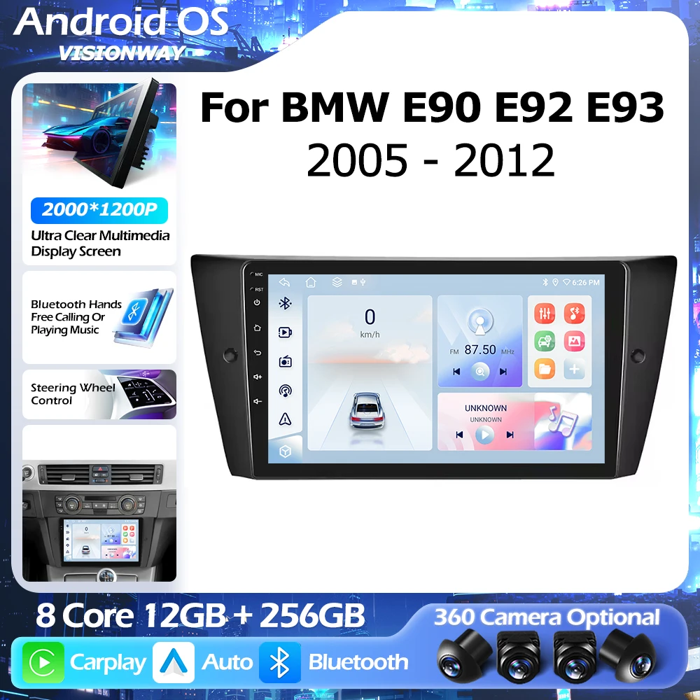 

Android 16 QLED 2000*1200P для BMW E90/E92/E93 2005-2012 GPS-навигация Мультимедийный плеер Bluetooth Беспроводной CarPlay Авто WIFI