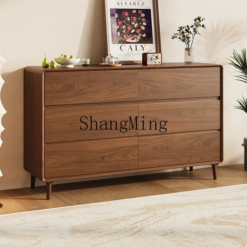 

FG black walnut dining side cabinet solid wood living room storage bedroom storage six chest combination