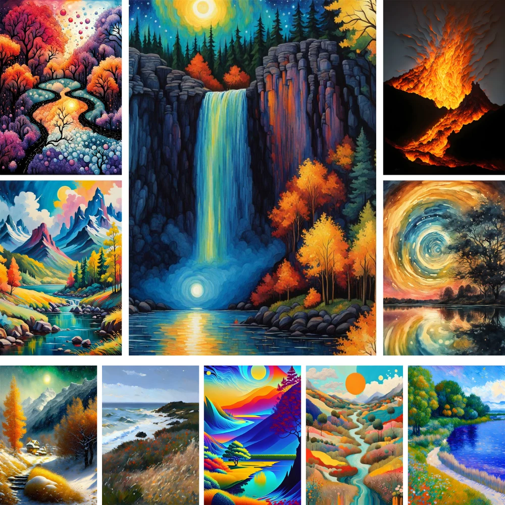 Wonderland Landscape Nature Printed 11CT Cross Stitch Embroidery Set Painting Hobby Sewing Handicraft Stamped Different Mulina