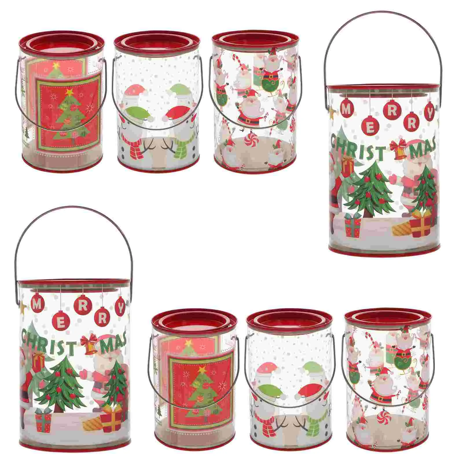 8 ชิ้นแบบพกพากระบอก Candy Jar Tinplate ฝาปิดกระป๋องสําหรับคริสต์มาสคุกกี้ Xmas ผู้ถืออาหารสัตว์เลี้ยงของขวัญคอนเทนเนอร์