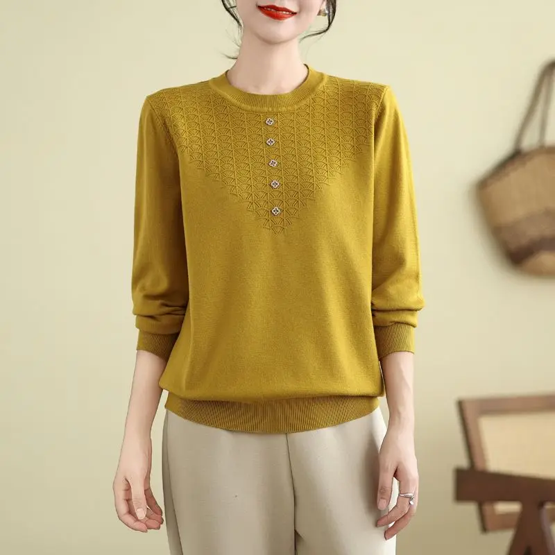 

Новый вязаный свободный топ с круглым вырезом и длинными рукавами, новая осенне-зимняя нижняя рубашка