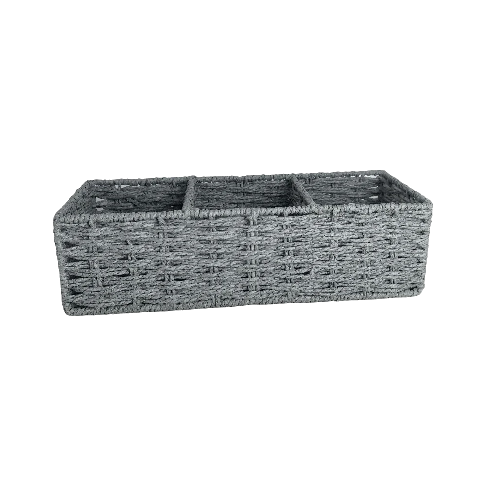 3-Section Storage Box Large Capacity Multi-Purpose Woven Storage Basket Space Saving Decorative Desktop Organizer Desktop