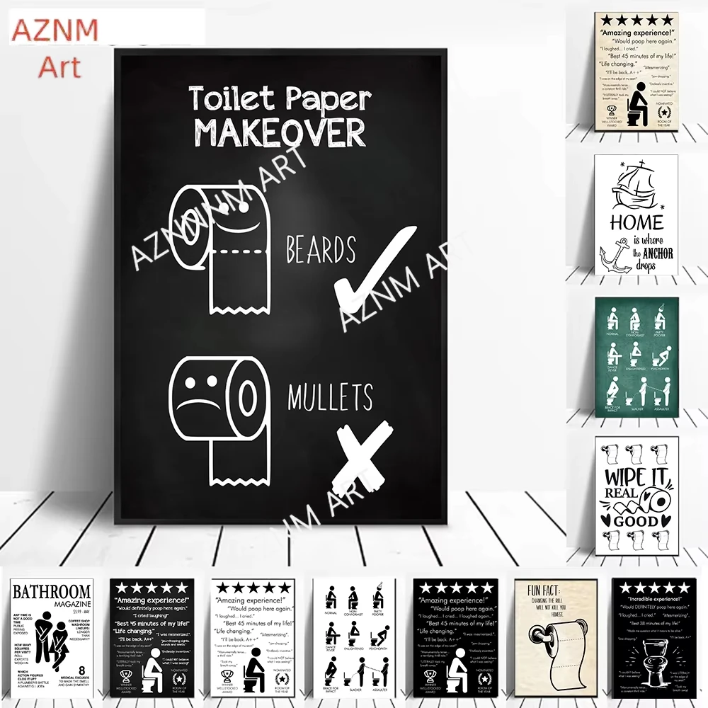 Wall Art Canvas Painting Funny Bathroom Rules Sign Nordic Black White Poster Print Toilet Humour Pictures Bathroom Home Decor