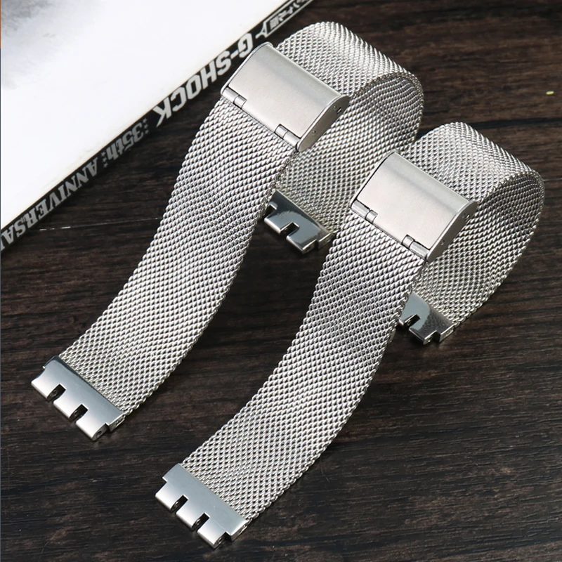 17mm 19mm Stainless Steel Strap for Swatch IRONY Men\'s and Women\'s Fine Steel Woven Mesh Strap Watch Chain YAS112 Breathable Bra