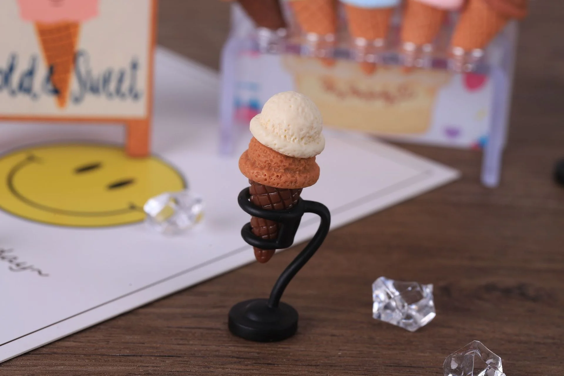 10 Stück Niedliche Doppelschichtige Dreidimensionale Eiswaffel DIY Simulations-Lebensmittel-Spielzeug Harz-Ornament – Detail 7