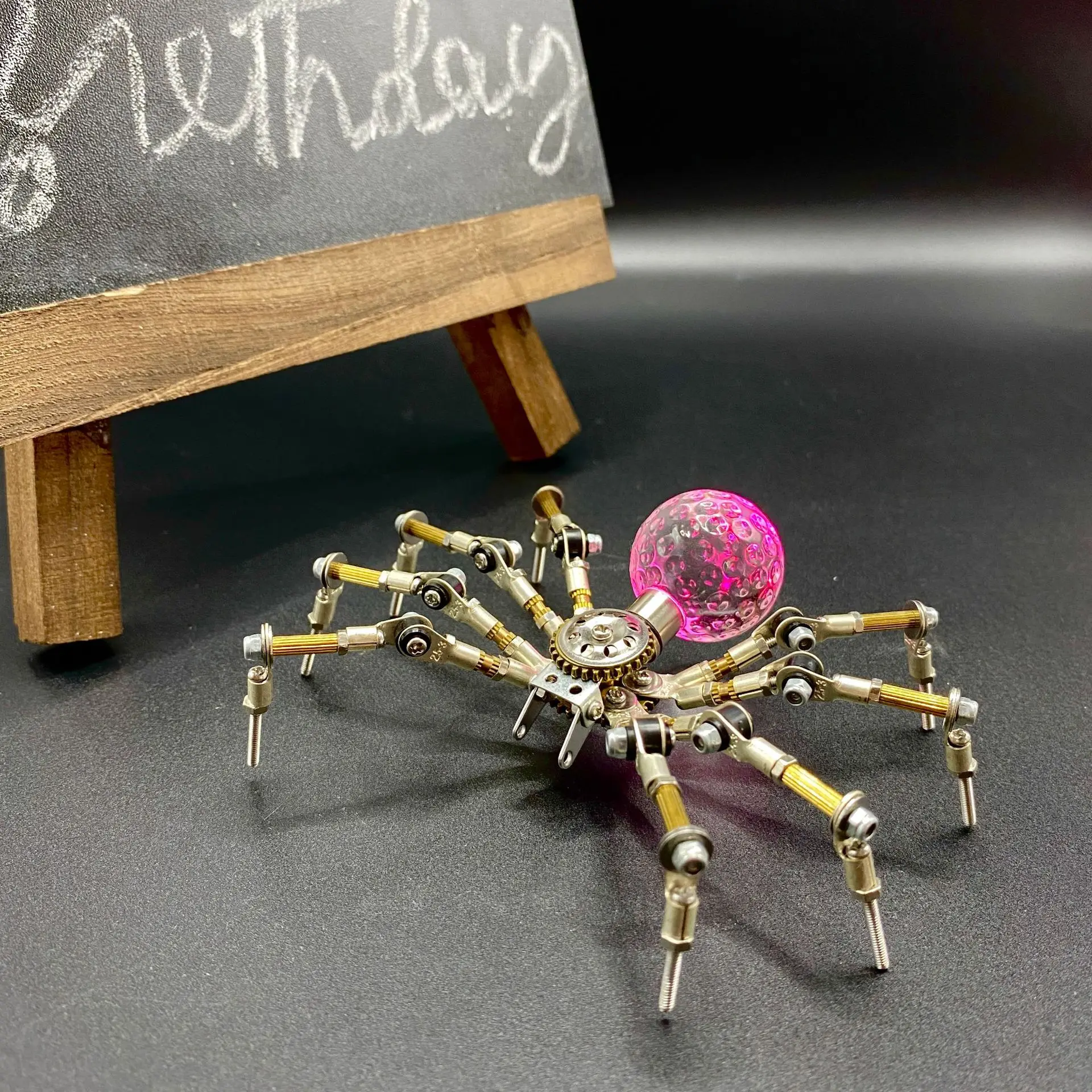Steampunk Mechanical Spider Model Kit with LED Light, DIY 3D Metal Puzzle, Cool Desk Decor & Unique Gift for Men
