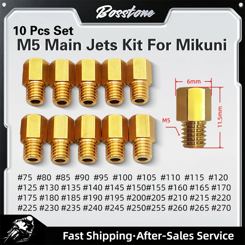 10pcs Carburetor Hex Type M5 Main Jets Kit for Mikuni VM TM TMX Carburetor 250 260 270 280 290 75#-270# Injector Nozzle