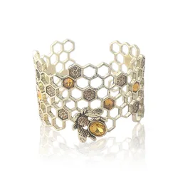 Trendy Bee Crystal Open Cuff Bracelet Hollow Honeycomb Alloy Geometric Bangle Charm Ladies Dress Accessories Jewelry Gifts