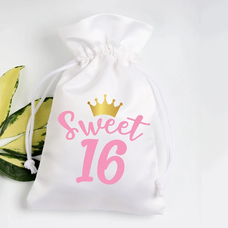 

5pcs Sweet 16 Party White Drawstring Favor Bag Girls Birthday Party Decoration Supplies Hangover Recovery Kit Bag Gift for Women