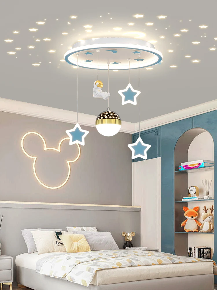 New Modern Led Chandeliers For Children's Room Bedroom Study Kids Baby Blue Astronaut Ceiling Lamps Decor Pendant Lights Fixture image 2