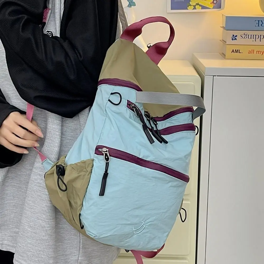 

Thin Summer Shoulder Bag Korean Style Large Capacity Color Matching Backpack Travel Bag Nylon Teenagers Shoulder Bag School