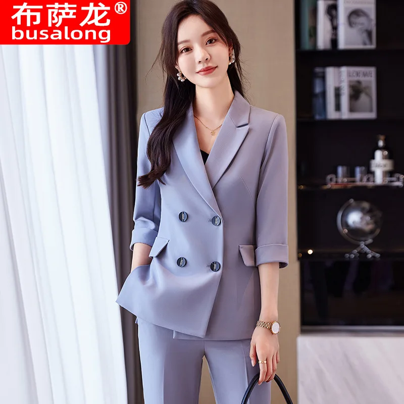 

Business Suit Women's Summer Fashion New Korean Style Lightly Mature Goddess Temperament Purple Thin Blazer Overalls