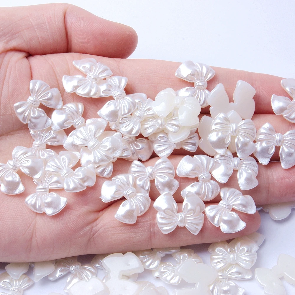 Hot Style 18mm Resin Bow Tie Rhinestone 25pcs White Ivory Flatback Beads For DIY Hair Rope Scrunchie Jewelry Making Decoration