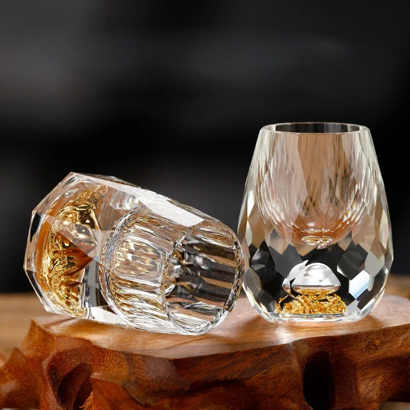 Diamond Gold Foil Jinshan Liquor Glass Set Creative Bar Crystal Glass Wine Dispenser Small Cup of Spirits Wine Cup