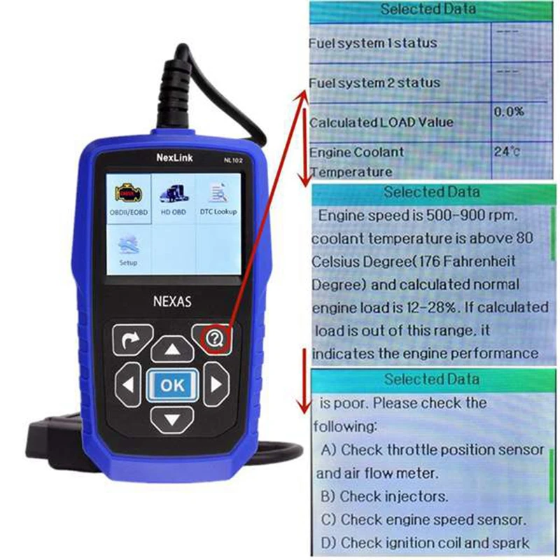 NEXAS NL102 أداة الماسح الضوئي لقارئ رمز التشخيص عالي التحمل للسيارة والسيارة HD Obd2
