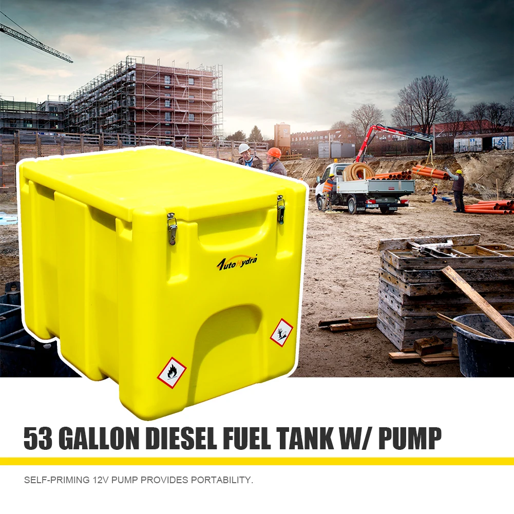 

HPDMC Portable Fuel Transfer Tanks with 12V Electric Pump, 53 Gallon Capacity, 13 GPM Flow Rate, PE Diesel Tank System, Yellow