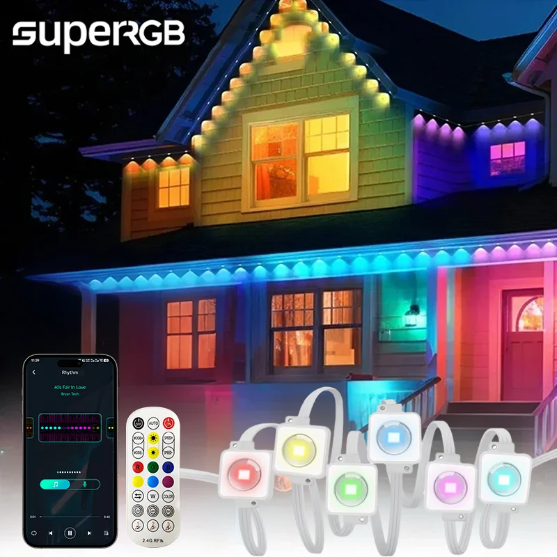 الذكية RGB-IC الطنف أضواء دائمة في الهواء الطلق سلسلة أضواء DIY LED اللون App التحكم IP67 مقاوم للماء للديكور المنزل الخارجي