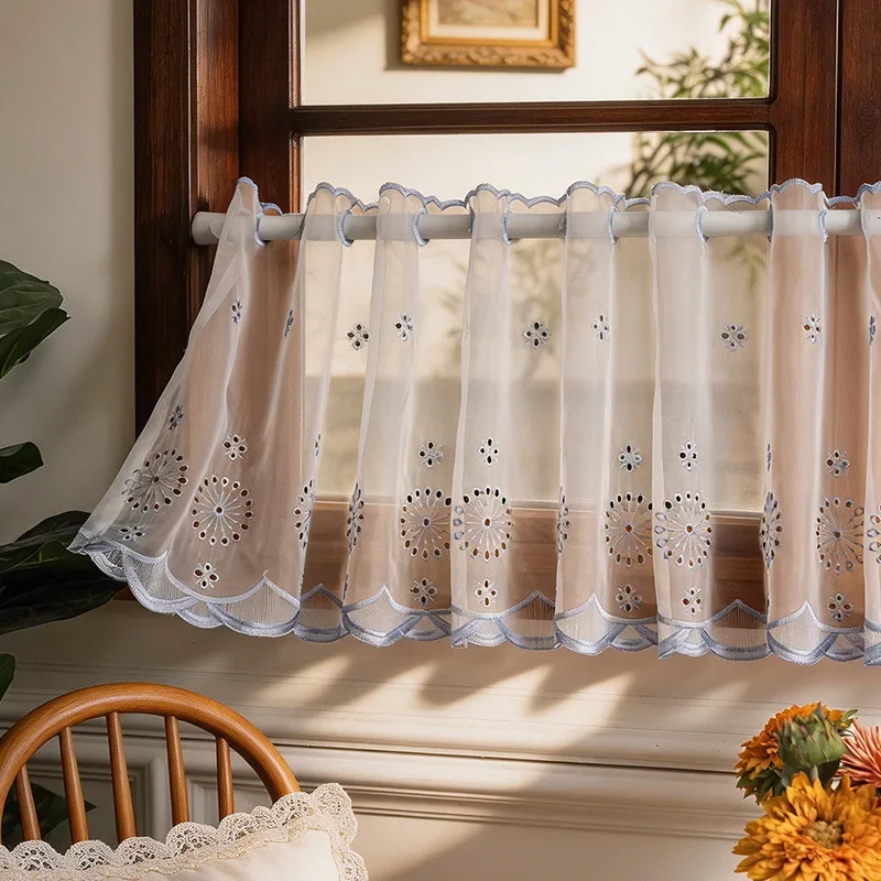 American American Lace Sunflower Embroidery Cafe Curtain Sheer Short Curtain Kitchen Door Half Window Bay Window Rod Pocket Home Decor - Aliexpress Deal