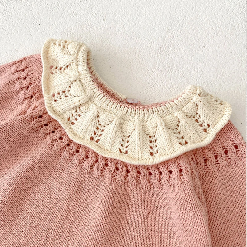 Autumn new outfit for 0-3 year old baby children\'s clothing, girl baby lotus leaf collar cute long sleeved knitted long top