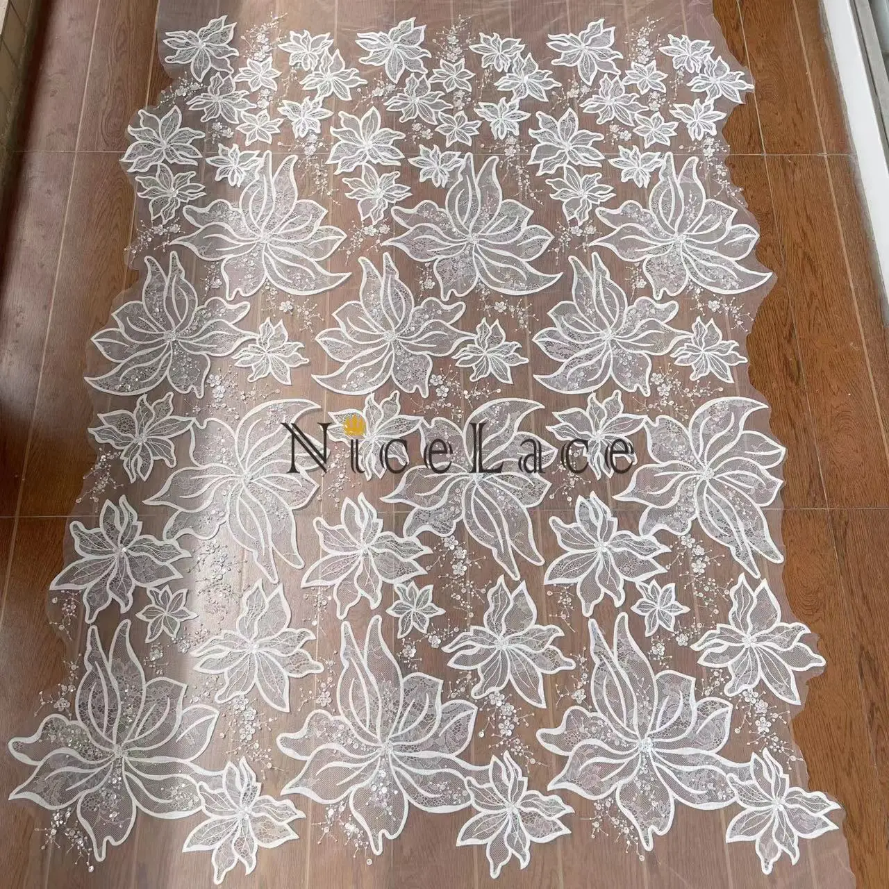 2024 New Nicelace High Quality Softy Embroidery Lace Fabric With Sequins and beads For DIY Bridal Wedding Dresses Spose Gowns