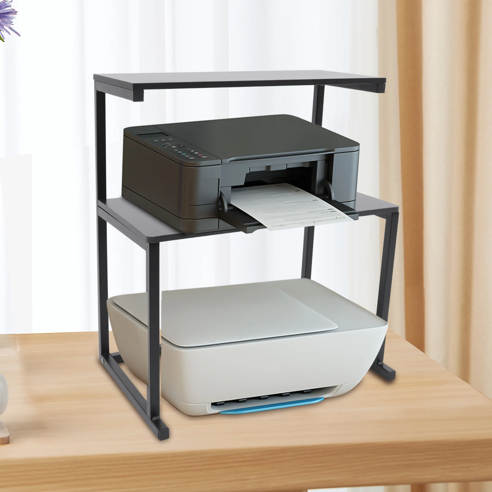 

3-Tier Printer Stand, Large Black Desk Organizer, Storage Shelf Rack for Home Office, Dorm Room, Fax Machine, Books, Supplies