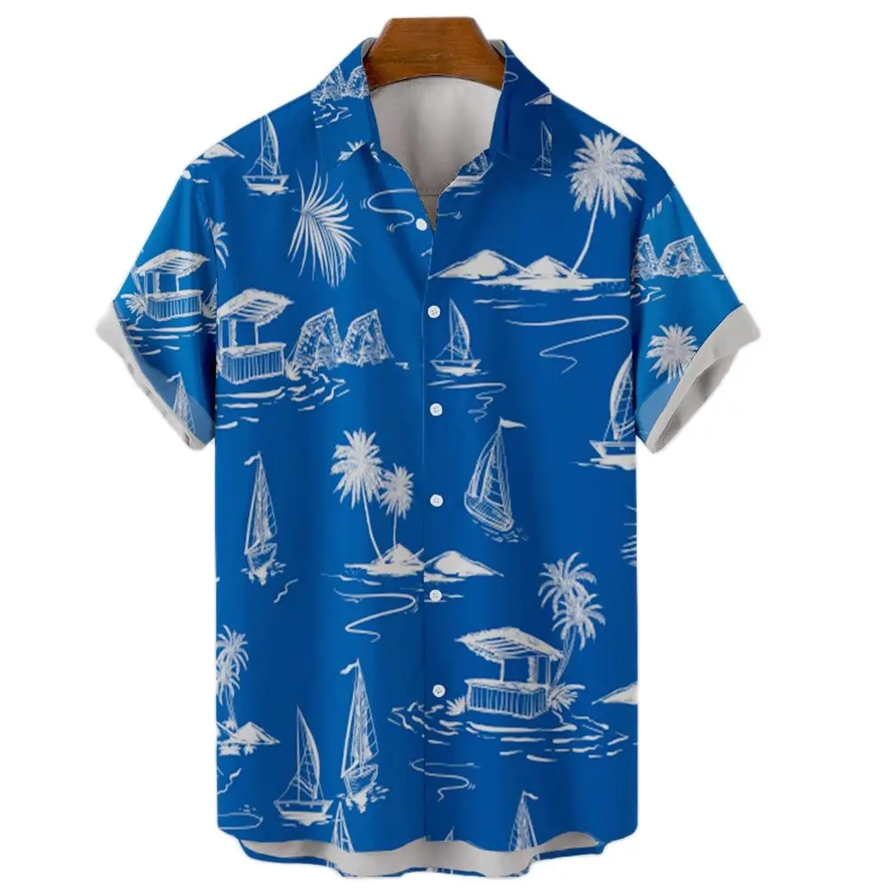 2022 Summer Men's Short Sleeve Hawaiian Shirt Simple Fashion Casual Single Breasted Beach Quick Dry Shirt 5xl