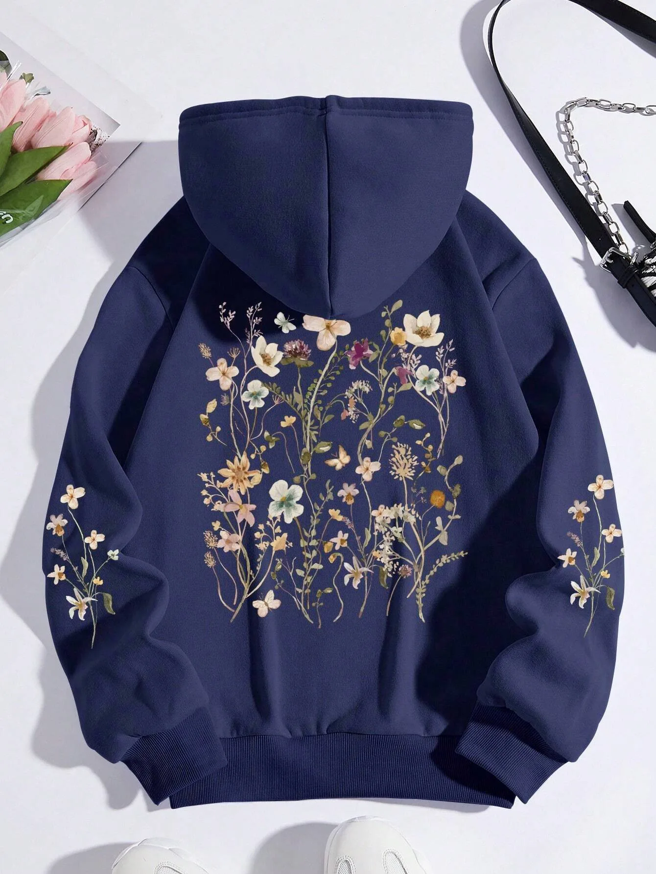 Fashionable cotton women hoodie with beautiful flower print hoodie breathable oversized autumn and winter women clothing