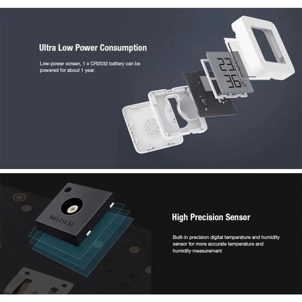 Sensor de temperatura e umidade inteligente sem fio Xiaomi-Mijia, termômetro Bluetooth, higrômetro interno, monitor Mi App, casa inteligente, 2