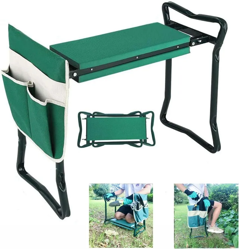 

Garden Kneeler and Seat - Heavy Duty Folding Stool with Thick Pad, Tool Pouch, 330 lbs Capacity - Knee & Back Support, P