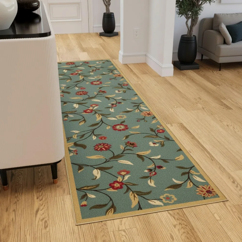 

Non-Slip Floral Runner Rug 2'7"x9'10" Easy Clean Durable Floor Carpet for Hallway Kitchen Living Room Entryway Seafoam Green
