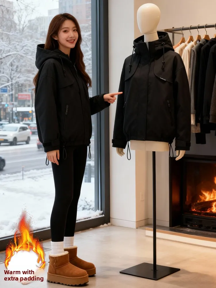 เสื้อแจ็คเก็ตผู้หญิงแบบมีซับใน รุ่นเกาหลี สำหรับฤดูหนาว เสื้อคลุมกันลม สวมใส่สบาย เหมาะสำหรับทำงาน