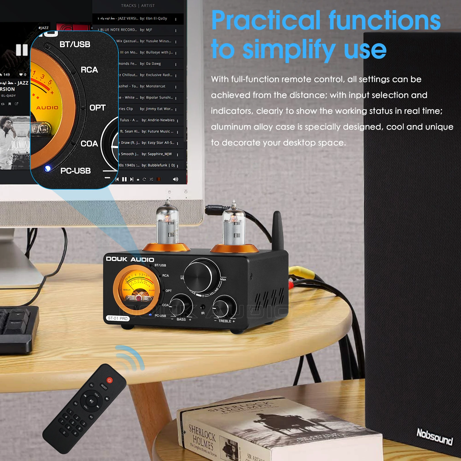 하이파이 블루투스 5.0 진공관 앰프, USB DAC 스테레오 리시버, COAX/OPT 홈 오디오 디지털 앰프, VU 계량기 포함, 100W + 100W, 신제품