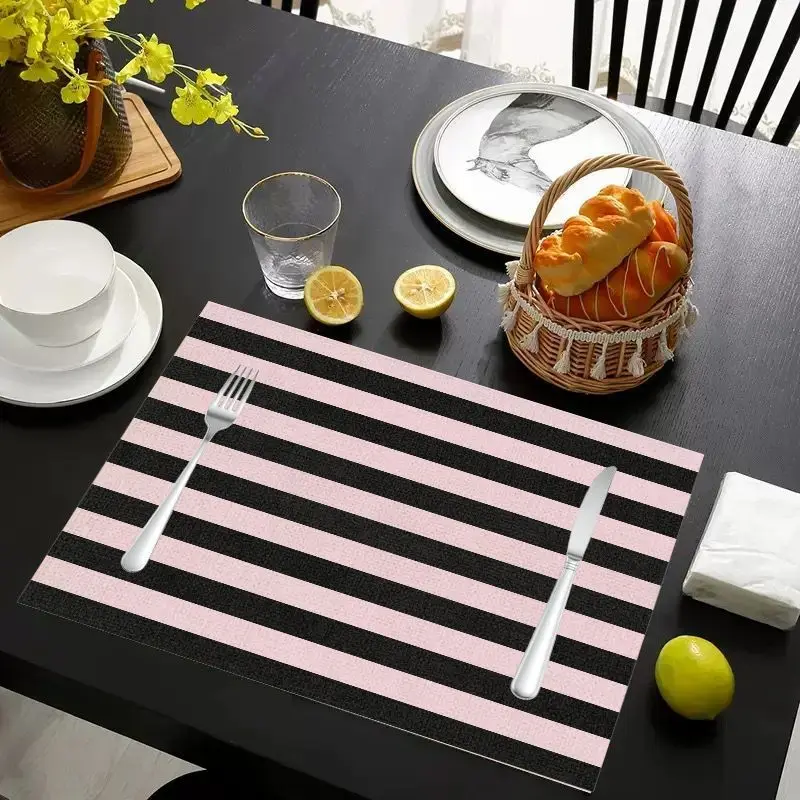 VIKAMA 2/4/6pcs Minimalist Retro Striped Contrasting Color Placemat, Waterproof And Non Slip Tableware Mat, Home Decor