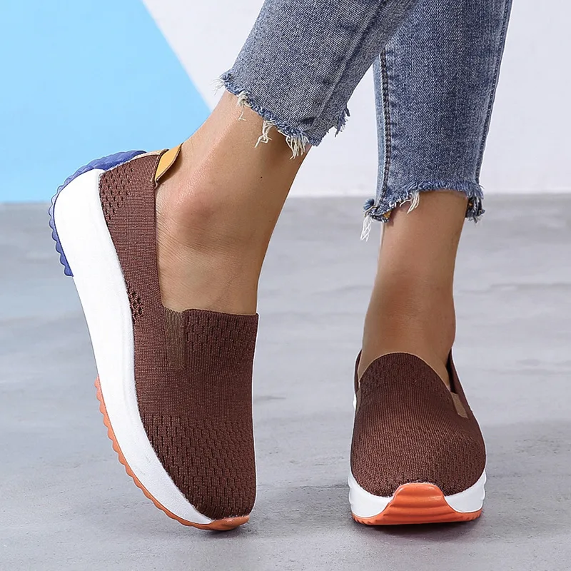 Women Lightweight Wedge Heel Vulcanized Shoe Women Platform Sneakers Casual Shoe Comfortable Mesh Slipon Ladies Small White Shoe