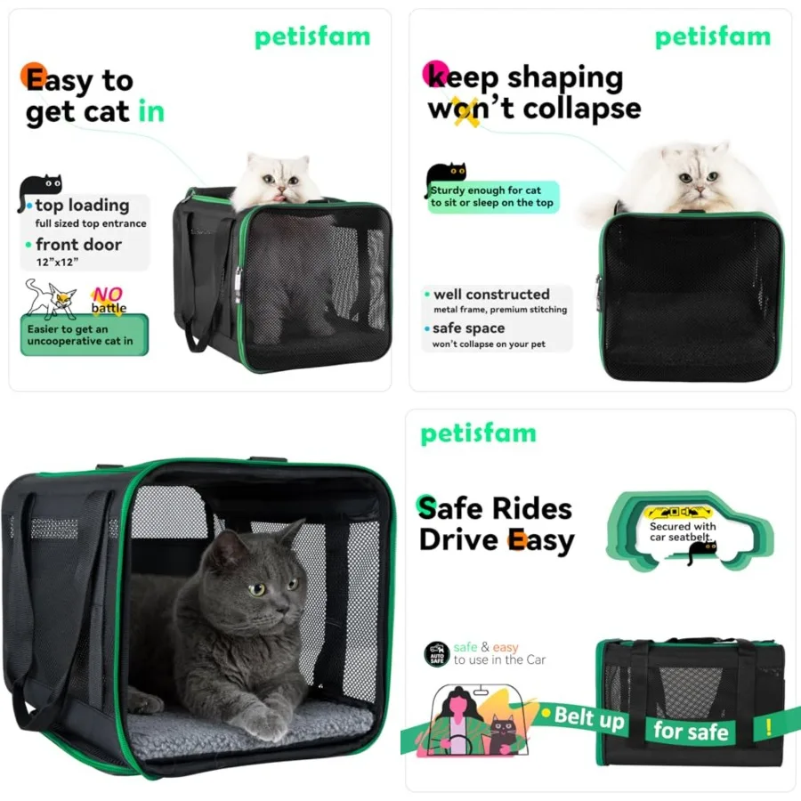 

Quick-in Pet Carrier for Cats. 360° Airy Mesh Windows Let Fur- See You and Breath Easy, Reduce Travel Anxiety. Rip-Stop Fabric