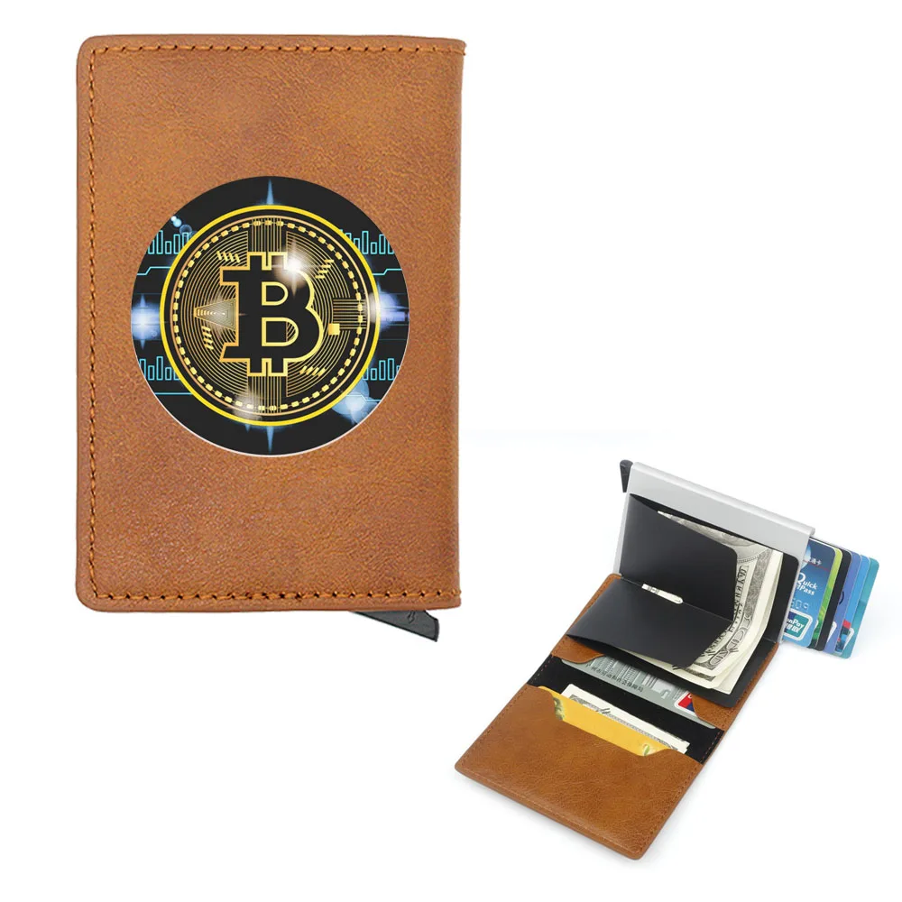 Vintage Bitcoin Sign Cover Rfid Credit Card Holder Men Wallets Bank Cardholder Case Small Slim Thin Mini Women Wallet