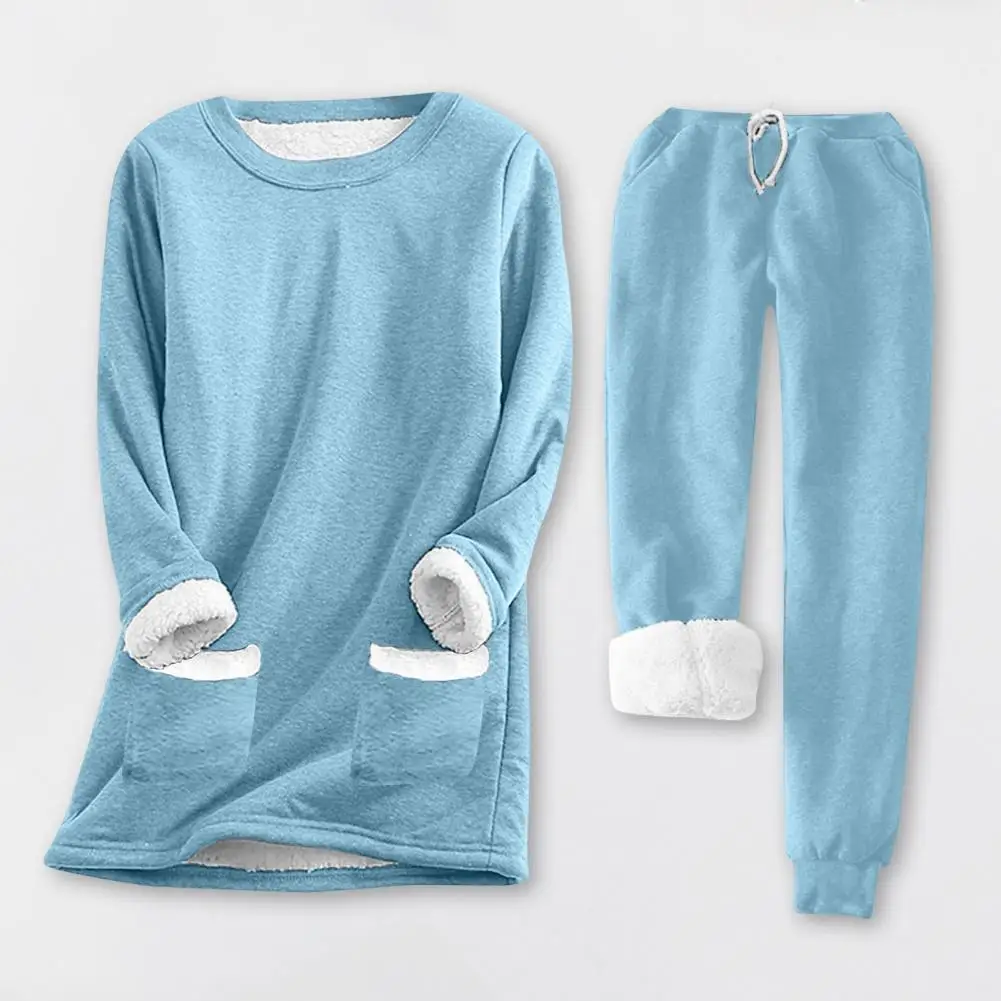 Set di felpe da donna a maniche lunghe Set di pantaloni da donna comodi foderati in peluche per l'autunno inverno O collo maniche lunghe Sport per il fitness