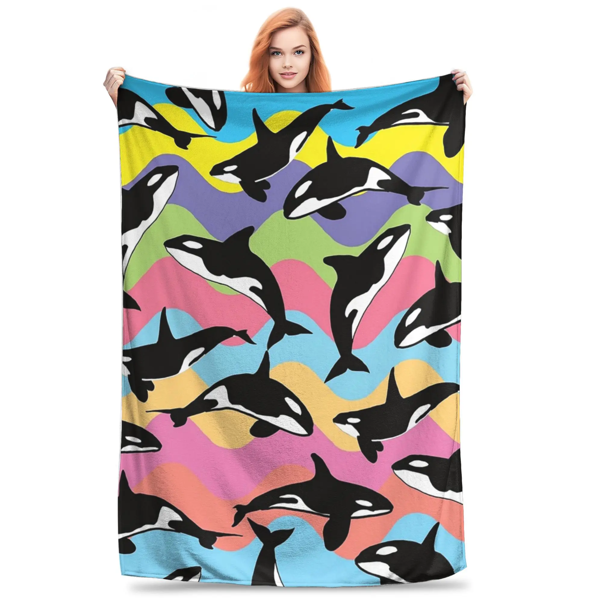 orca killer whale Blanket Soft Warm Flannel Throw Blanket Cover for Bed Living room Picnic Travel Home Sofa