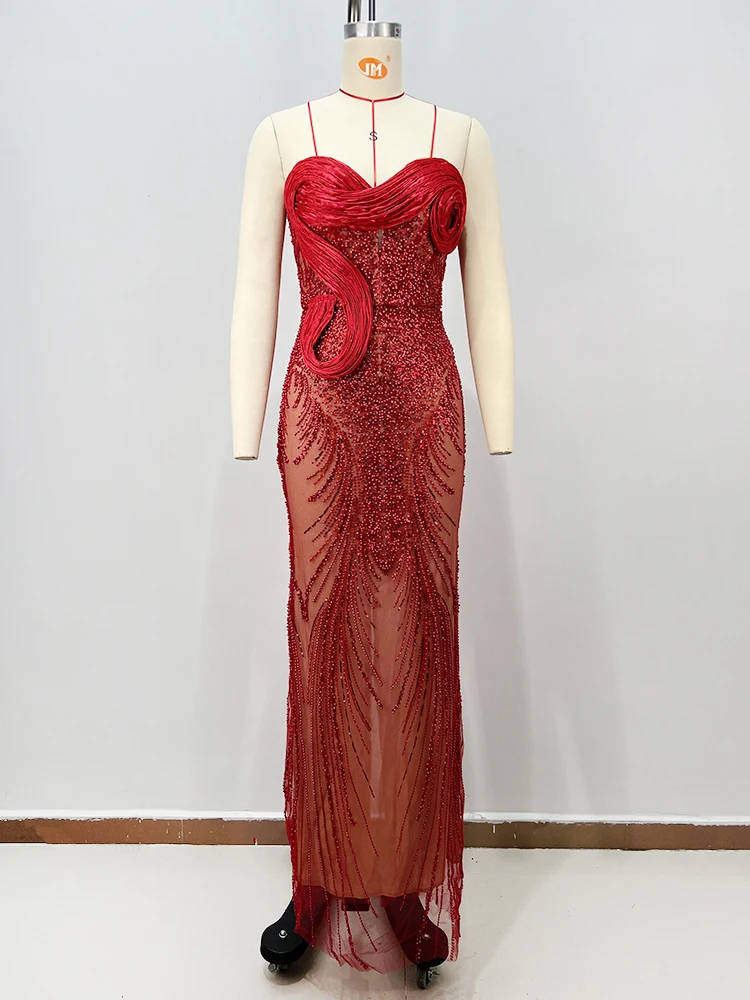 Strapless Off Shoulder Red Evening Dresses – Sexy Mermaid Maxi Dress with Beaded Embellishments Wedding Guest & Party Outfit