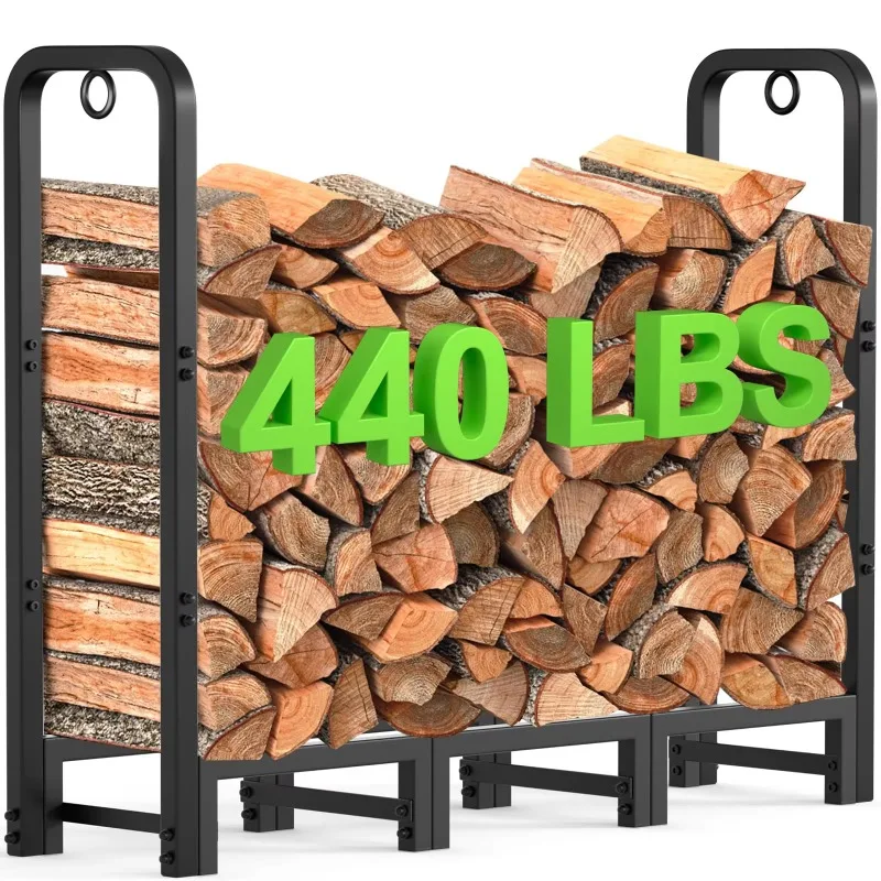 Support pour bois de chauffage robuste, support pour bûches, intérieur/extérieur, rangement en bois noir, accessoires pour outils de cheminée à domicile