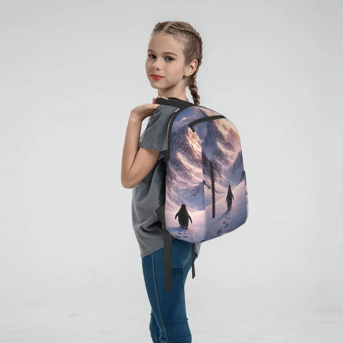 Penguins In The Snow Backpack Large Capacity Kids BookBag School Bag Shoulder Bags for Men Women