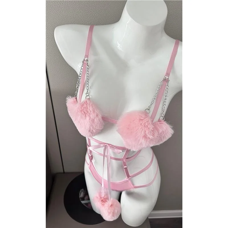 핑크 하트 퍼리 원지 퓨어 디자이어 섹시 언더웨어 여성용 로우 웨이스트 팬츠 기타 원단 2026년 봄 중국산