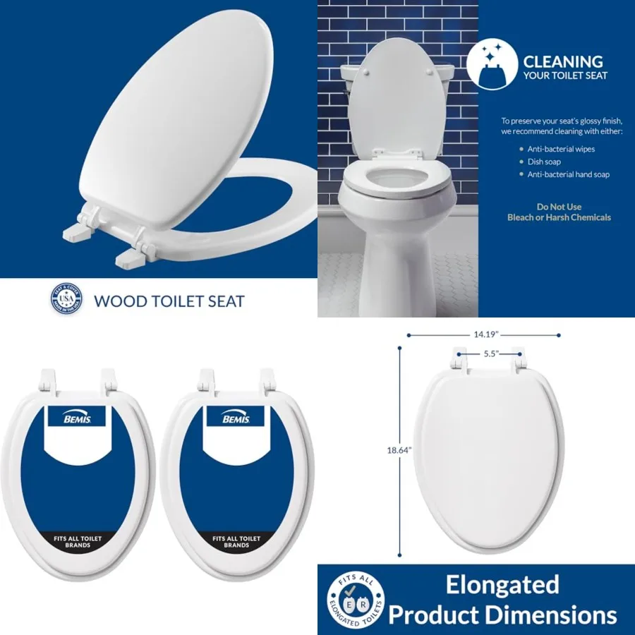 

1400TTA Economy Durable Wood Toilet Seat, Made in USA,,White Pack of 2